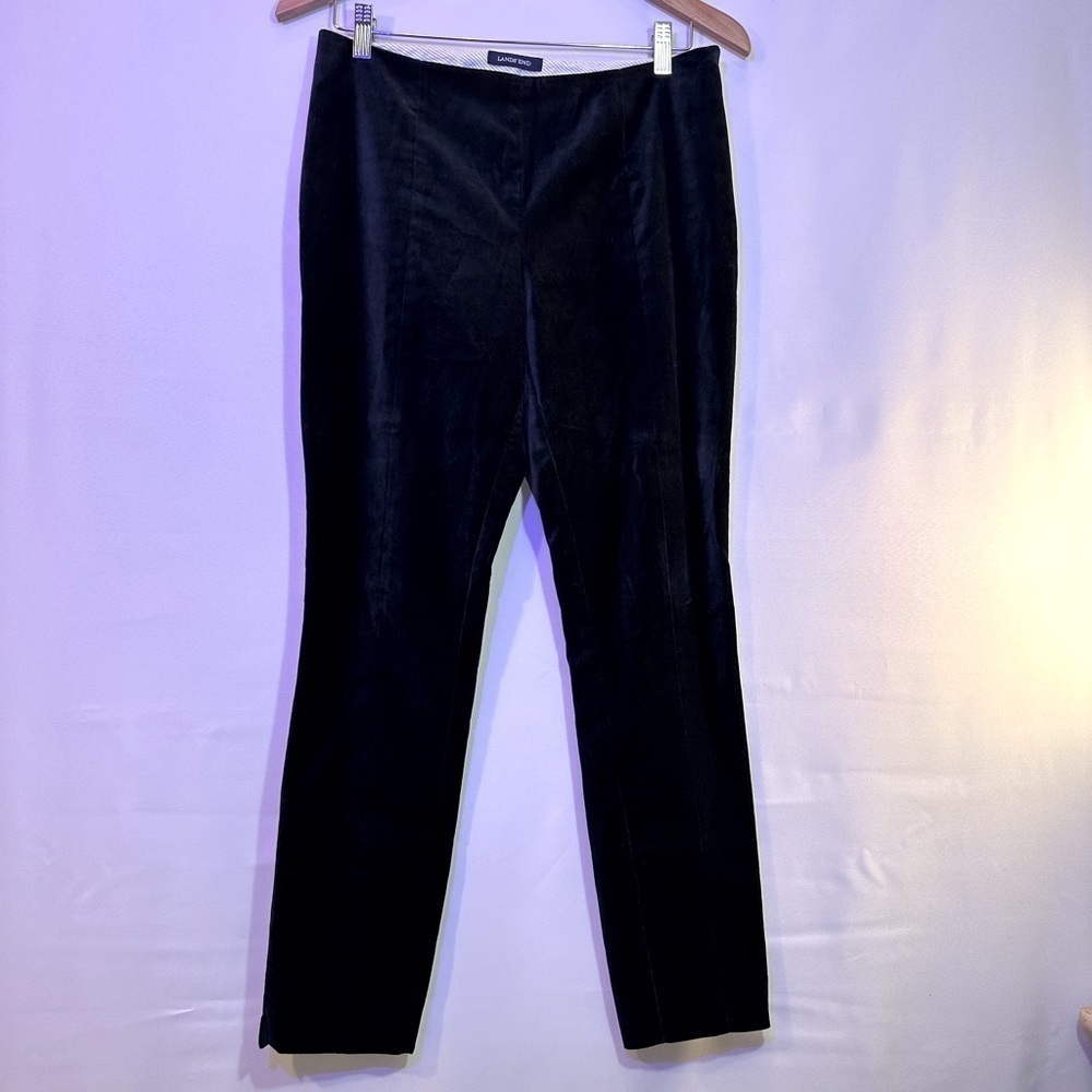Lands End Velvet Black Petite Slim Bottom Side Slit Leg Zipper Pants Trousers 6P
